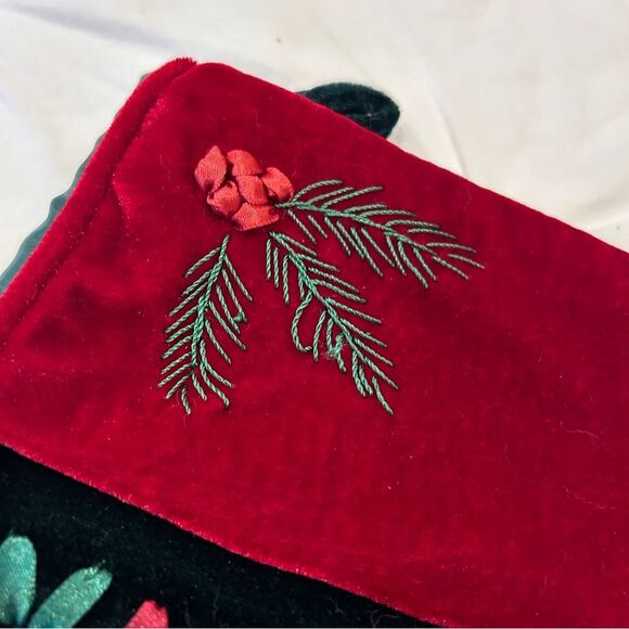 Festive Embroidered Christmas Stocking Poinsettia and Floral Design 17 inches - Picture 3 of 7